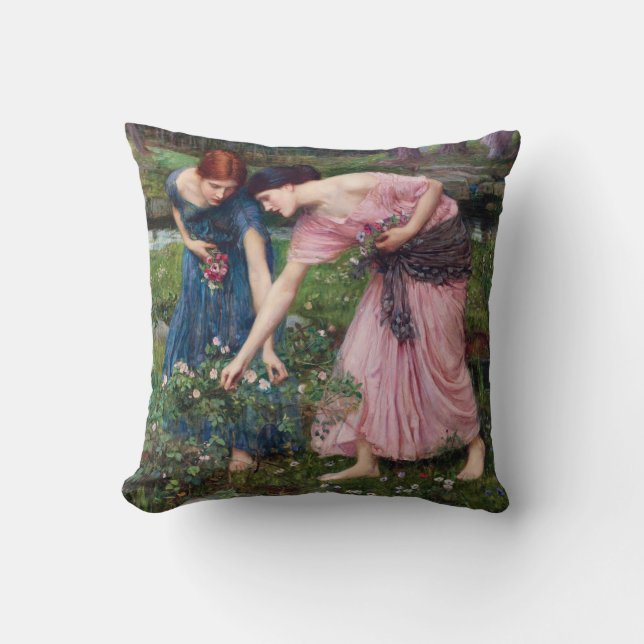 Dames die rozen plukken, John William Waterhouse Kussen (Voorkant)