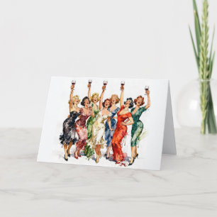 Dames die verjaardag vieren met rode wijn kaart