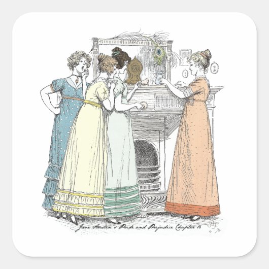 Dames die wachten op Jane Austen Pride en Prejudic Vierkante Sticker (Voorkant)