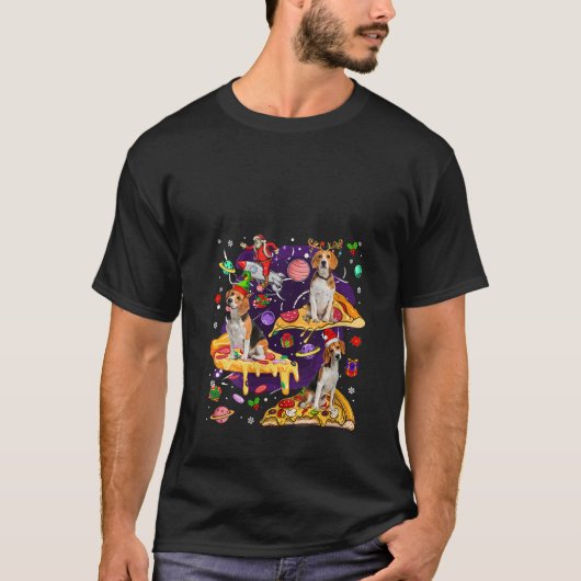 Dames Drie Kerstman Rendier Elf Beagles Ridding Pi T-shirt (Voorkant)