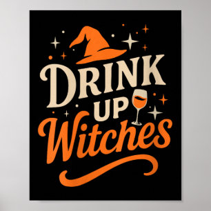 Dames Drink Op Heksen Wijn Gl Halloween Vrijgezell Poster