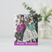 Dames Drink Wijn Verjaardag Kaart - Proost (Staand voorkant)