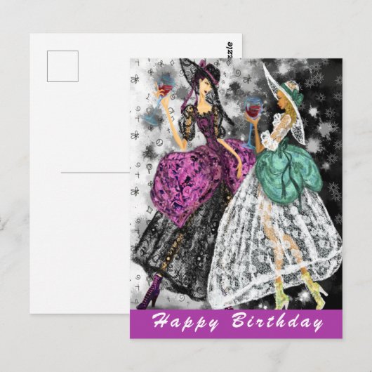 Dames Drink Wijn Verjaardag Kaart - Proost (Voorkant / Achterkant)