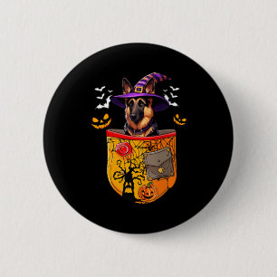 Dames Duitse Herdershond Als Heks In Zak Ronde Button 5,7 Cm