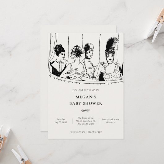  dames Elegant baby shower Kaart (Voorkant / Achterkant in situ)
