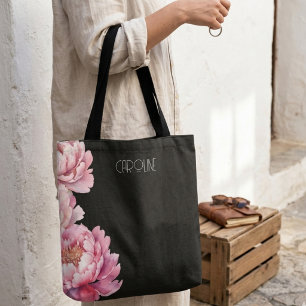 Dames Elegante Roze Pioenrozen Bloemig Boho Schatt Tote Bag