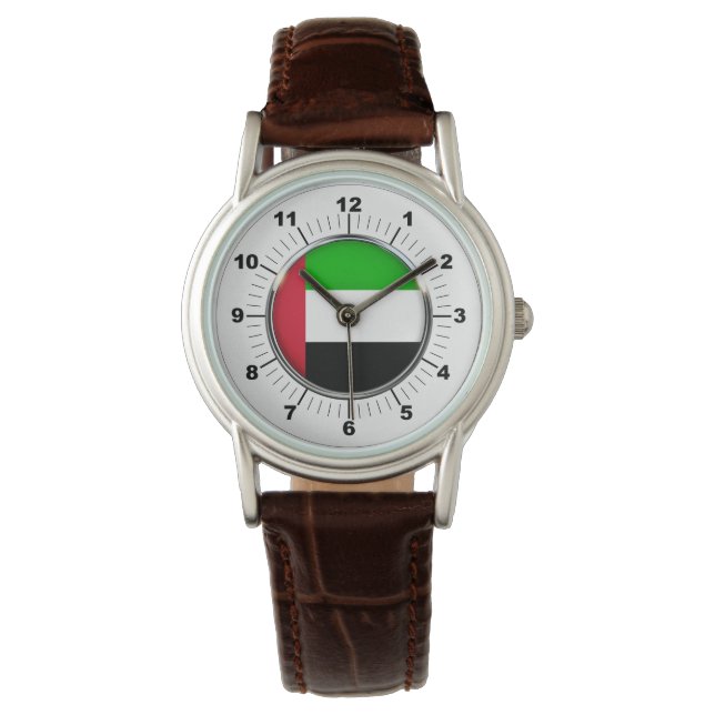 Dames Emirates Vlag Bruin LederenWatch Horloge (Voorkant)