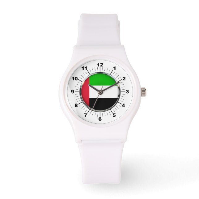 Dames Emirates Vlag Sportief Wit Silicon Horloge (Voorkant)