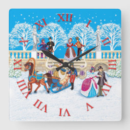 Dames en heren, die door het park wandelen vierkante klok