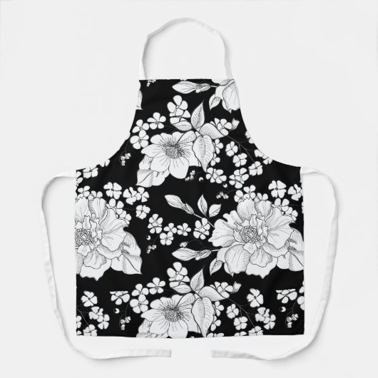 Dames en heren, Floral Patroon in zwart-wit Schort (Voorkant)