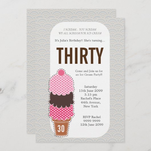 Dames en heren Ice Cream Cone Moderne Party Birthd Kaart (Voorkant / Achterkant)