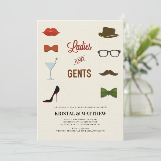 Dames en Heren Koppel Bruisparty Kaart (Staand voorkant)