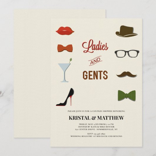 Dames en Heren Koppel Bruisparty Kaart (Voorkant / Achterkant)