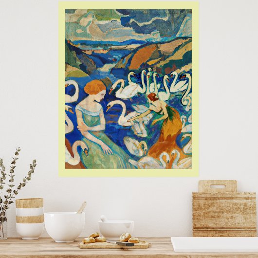 Dames en zwanen in de rivier poster (Keuken)
