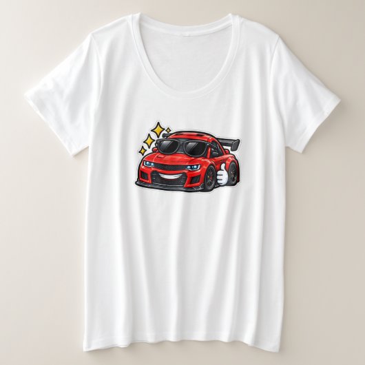 Dames extra grote grappige auto T-shirt (Design voorkant)