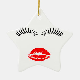 Dames Eye Lashes en LipStick Kiss Keramisch Ornament