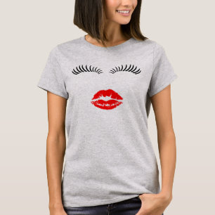 Dames Eye Lashes en LipStick Kiss T-shirt