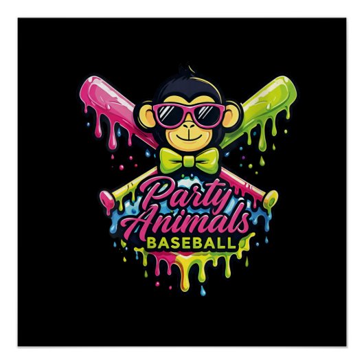 Dames Feestbeesten Honkbal Grappige Aap  Perfect Poster (Voorkant)
