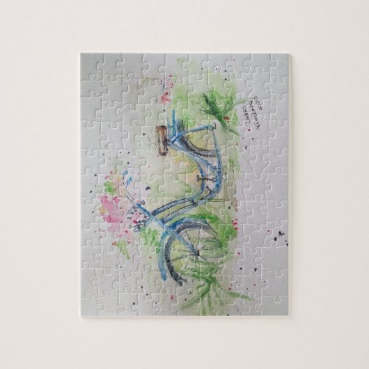 Dames fiets in het voorjaar legpuzzel (Verticaal)