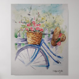 Dames fiets in het voorjaar poster