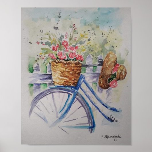 Dames fiets in het voorjaar poster (Voorkant)