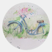 Dames fiets in het voorjaar ronde sticker (Voorkant)