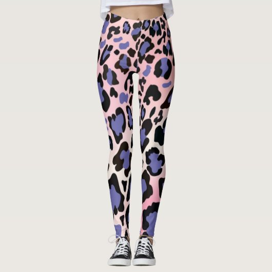 Dames fitness kleding paarse legging – WILD CHEETA (Voorkant)