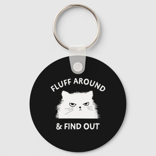 Dames Fluff Rond Grappige Sarcastische Kat Dames C Sleutelhanger (Voorkant)