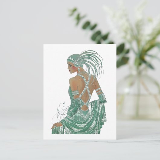  dames gaan groene kunst afdrukken briefkaart (Staand voorkant)