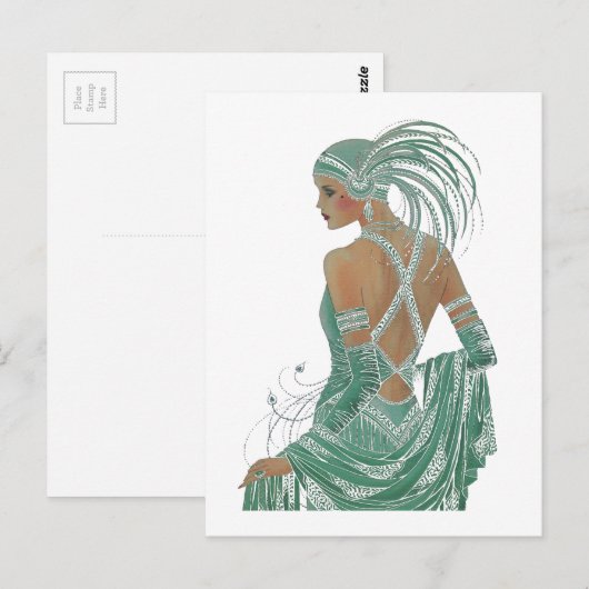  dames gaan groene kunst afdrukken briefkaart (Voorkant / Achterkant)