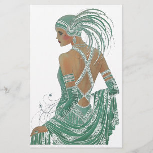 dames gaan groene kunst afdrukken briefpapier