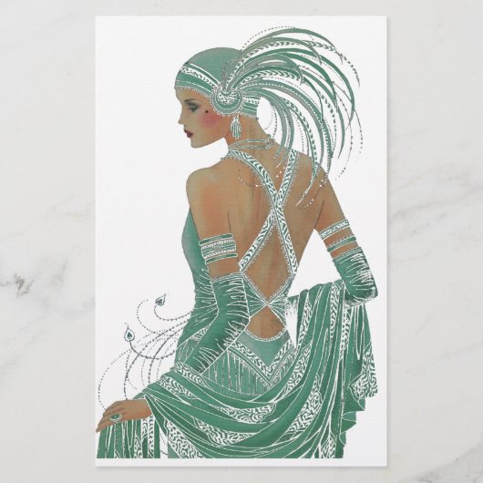  dames gaan groene kunst afdrukken briefpapier (Voorkant)