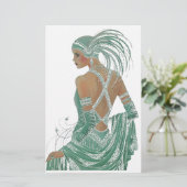  dames gaan groene kunst afdrukken briefpapier (Staand voorkant)