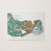 dames gaan groene kunst afdrukken legpuzzel (Horizontaal)