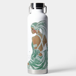 dames gaan groene kunst afdrukken waterfles
