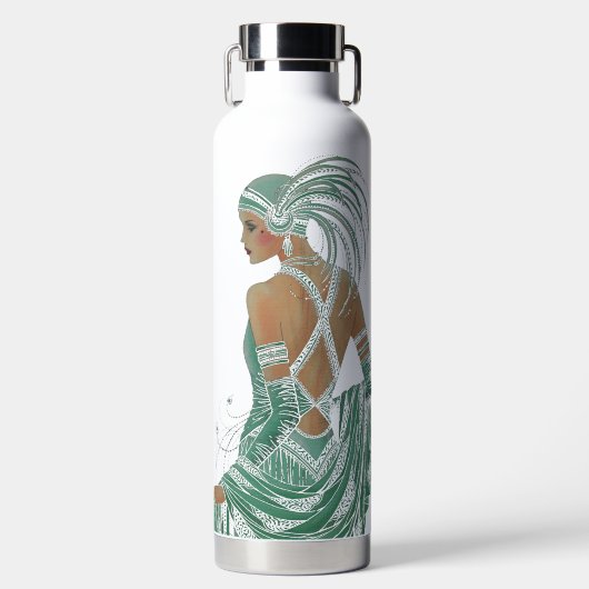 dames gaan groene kunst afdrukken waterfles (Voorkant)