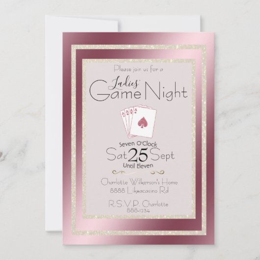 Dames Game Night Goud Glitter Roze Azen Kaart (Voorkant)