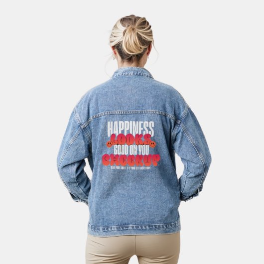 DAMES GELUKKIGE BLIK OPBEURENDE DENIM JAS JACKET (Model)