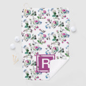 Dames gepersonaliseerde Floral Monogram Golf Towel Golfhanddoek (Insitu)
