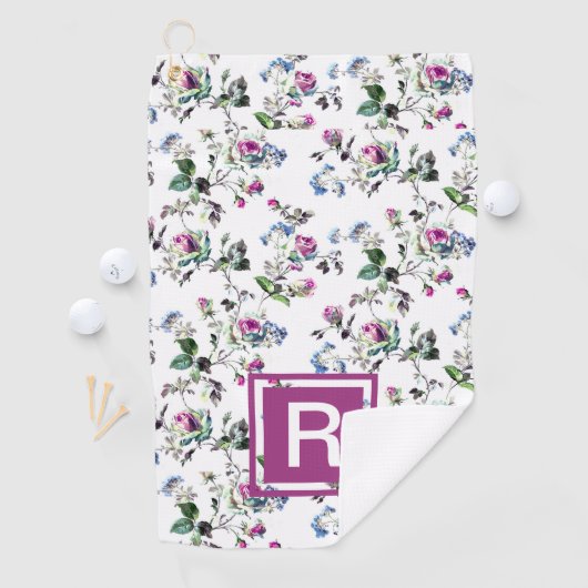Dames gepersonaliseerde Floral Monogram Golf Towel Golfhanddoek (Insitu)