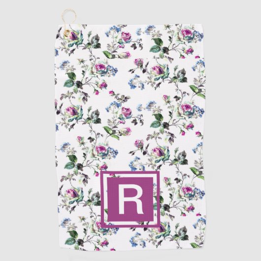 Dames gepersonaliseerde Floral Monogram Golf Towel Golfhanddoek (Voorkant)