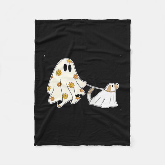 Dames Ghost Dog Hondenliefhebbers Halloween V-hals Fleece Deken (Voorkant)