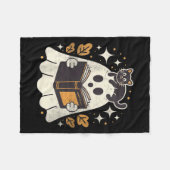 Dames Ghost Reading Book Halloween Bibliotheek Zwa Fleece Deken (Voorkant (Horizontaal))