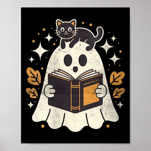 Dames Ghost Reading Book Halloween Bibliotheek Zwa Poster (Voorkant)