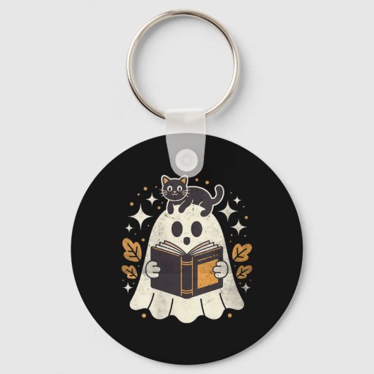 Dames Ghost Reading Book Halloween Bibliotheek Zwa Sleutelhanger (Voorkant)