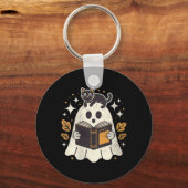Dames Ghost Reading Book Halloween Bibliotheek Zwa Sleutelhanger (Voorkant)
