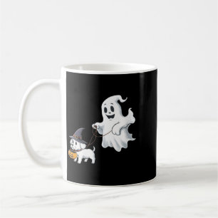Dames Ghost Walks The Dog Halloween V-Neck Koffiemok