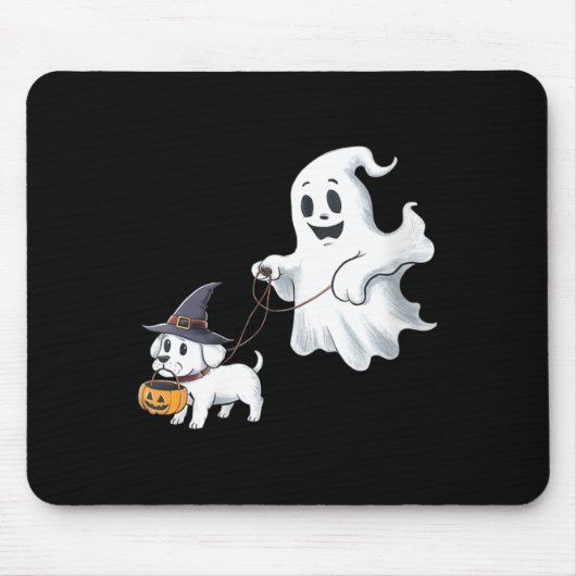Dames Ghost Walks The Dog Halloween V-Neck Muismat (Voorkant)