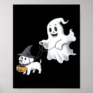 Dames Ghost Walks The Dog Halloween V-Neck Poster