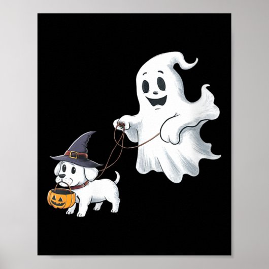 Dames Ghost Walks The Dog Halloween V-Neck Poster (Voorkant)